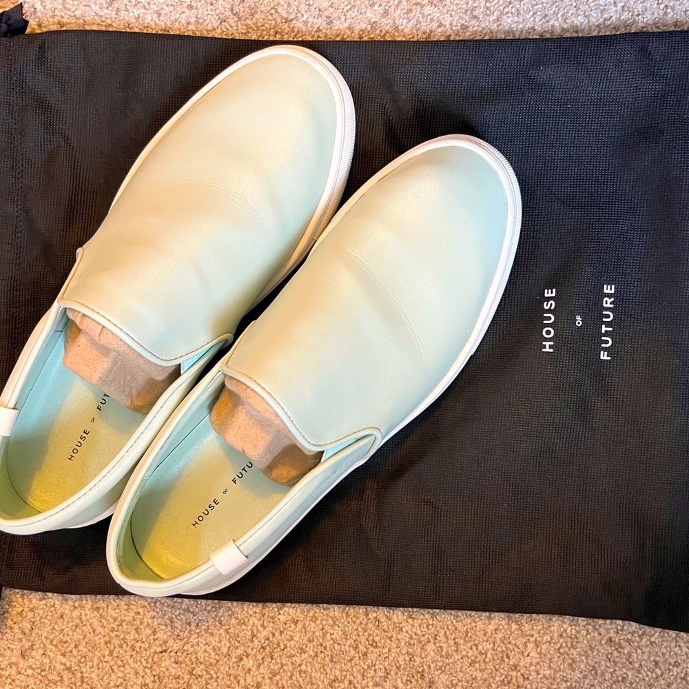 Mint green slip on sneakers